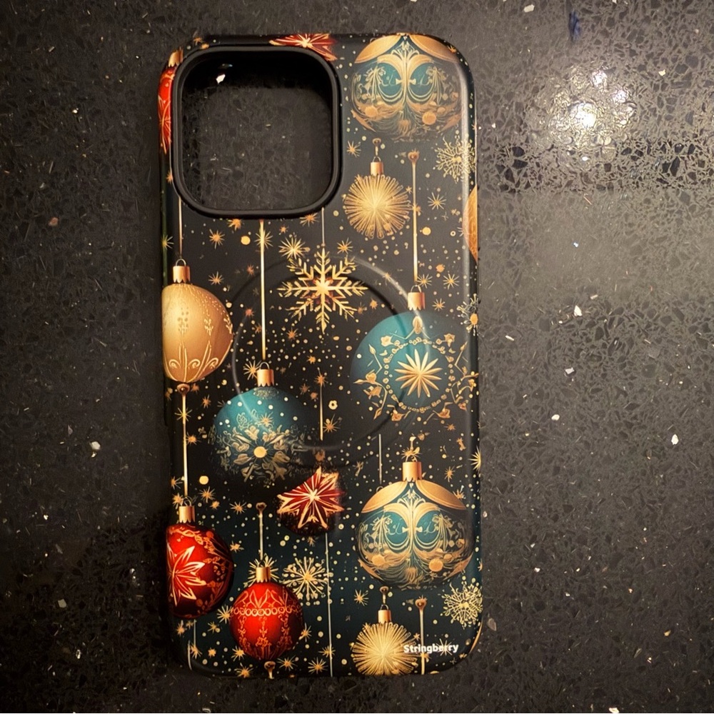 Festive Ornament Phone Case - Black, Gold, and Red iPhone 16 Pro Max
